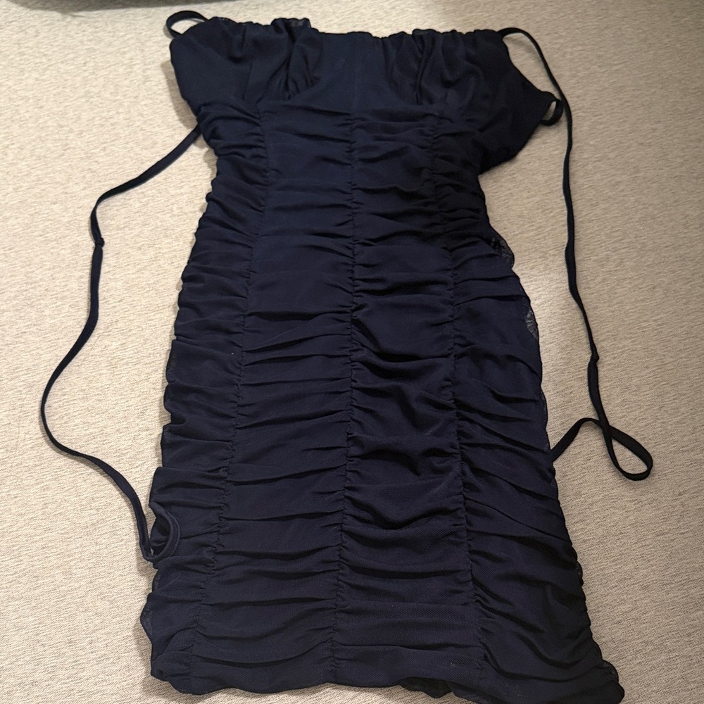 Tiger Mist Navy Ruched Mini Dress